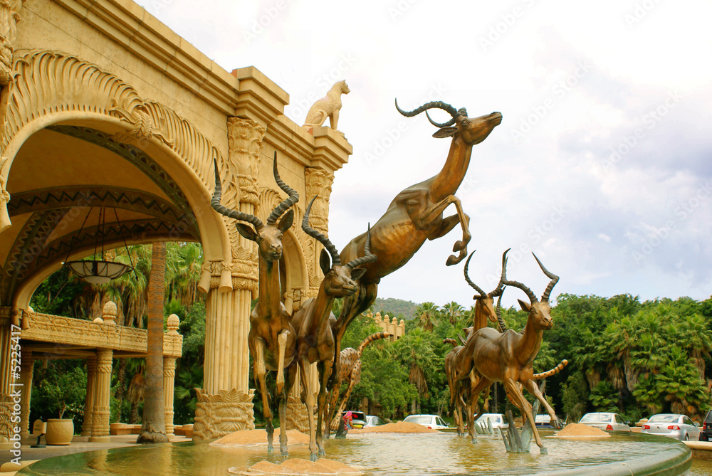 Fototapeta premium Fountain - entrance to Lost City Hotel at Sun City, South Africa