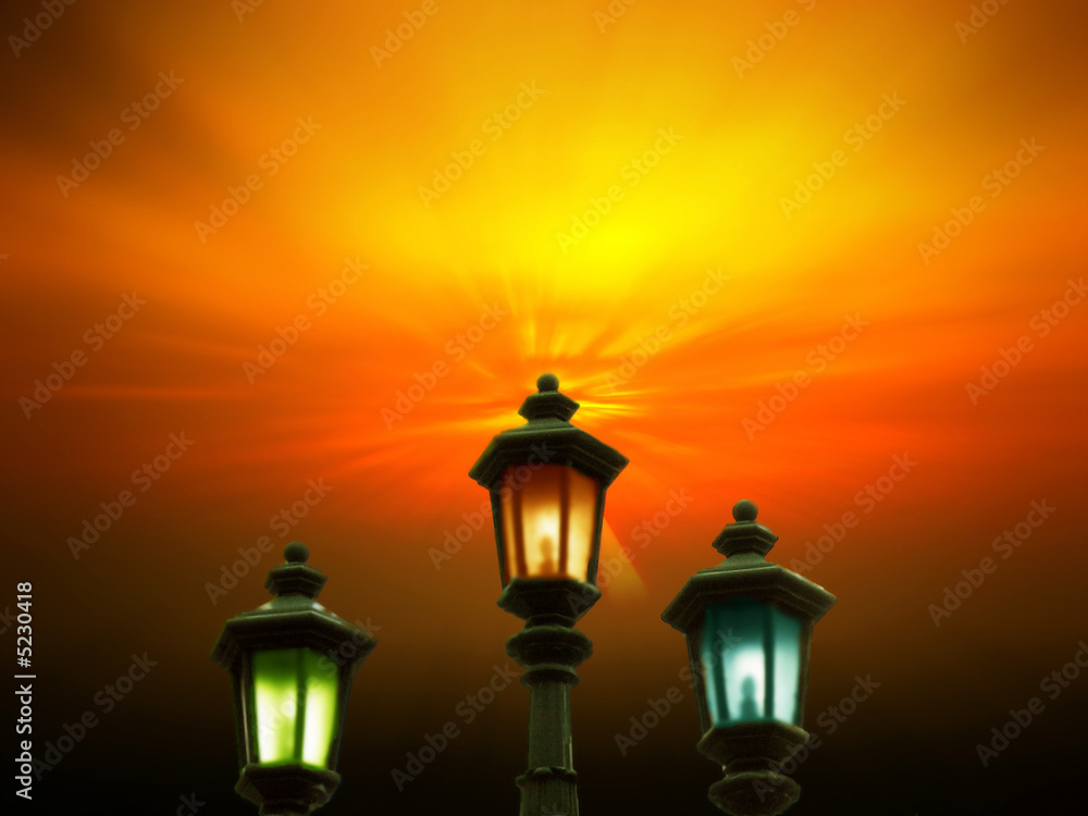 Lamps on a red sky