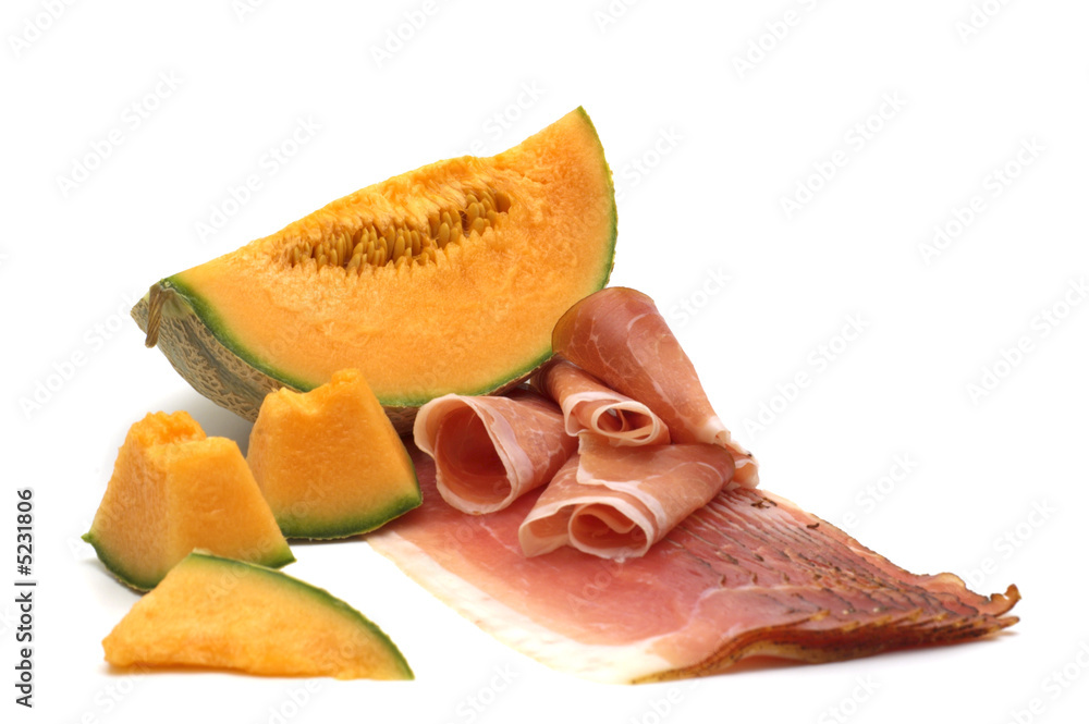 delicacy-melon and meat on white background delicacy-melon and meat on white background