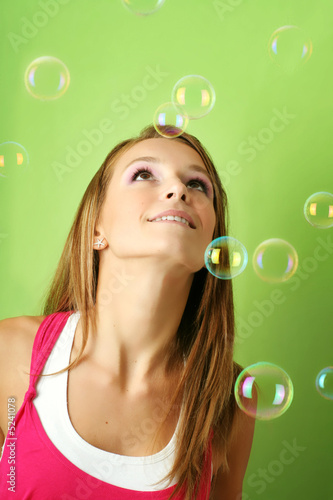 portrait of a woman with soap bubbles