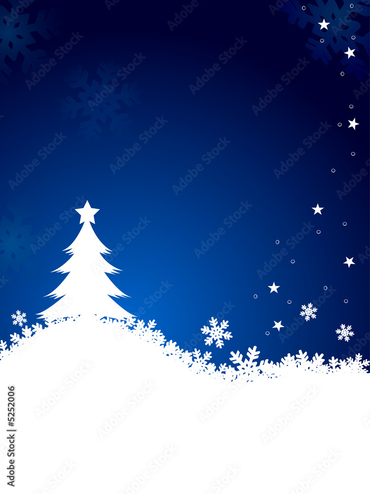 christmas tree with snow flake on blue background