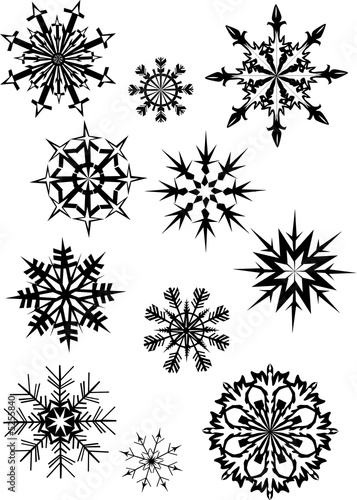 black snowflakes on white