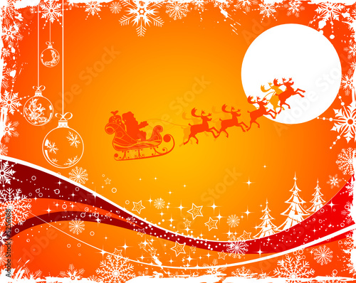 Christmas background with Santa & deers, vector illustration