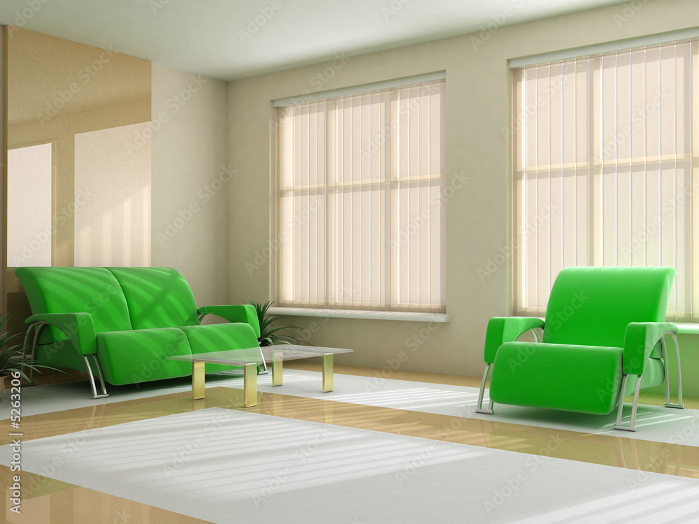 Fototapeta premium Interior in light tones sofa table window jalousie