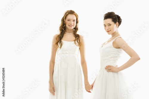 Brides holding hands.