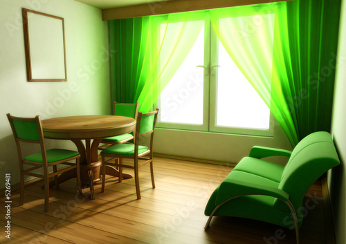 Interior in light tones sofa table window