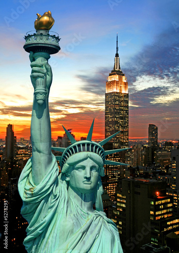 The Statue of Liberty and New York City skyline © Gary