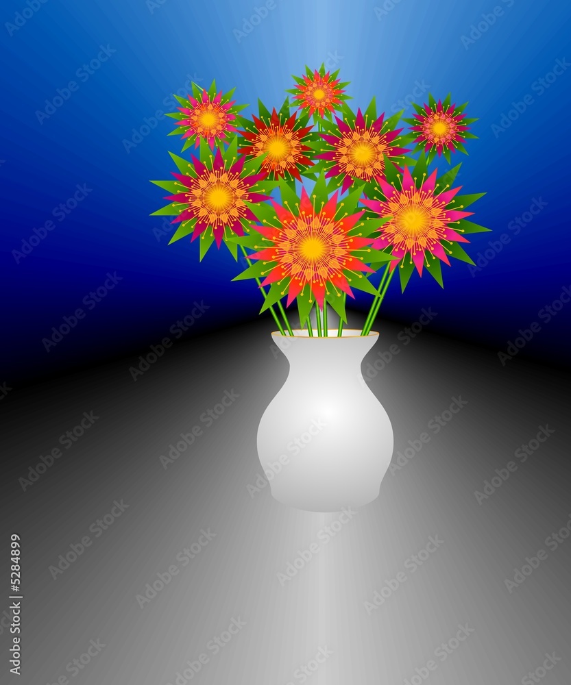 Porcelain vase with a bunch of stylized fantasy flowers. Porcelain vase with a bunch of stylized fantasy flowers.