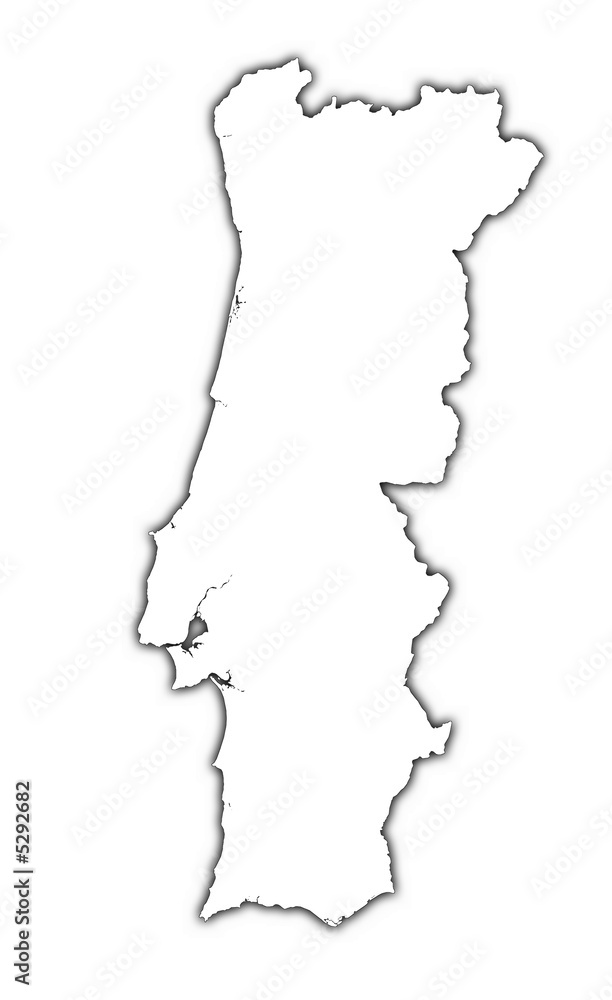 outline Portugal map with shadow