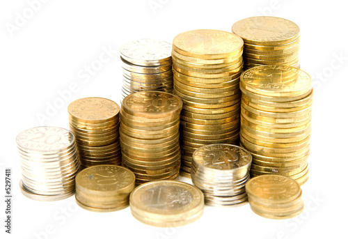 Stacks of coins isolated on white
