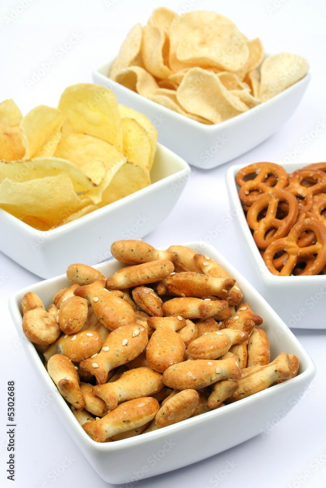 Fishy crackers and snacks, isolated on white Fishy crackers and snacks, isolated on white