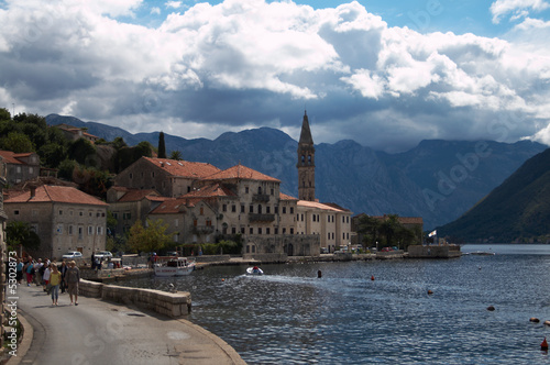 Old europe: city in mountains in Adriatic sea bay