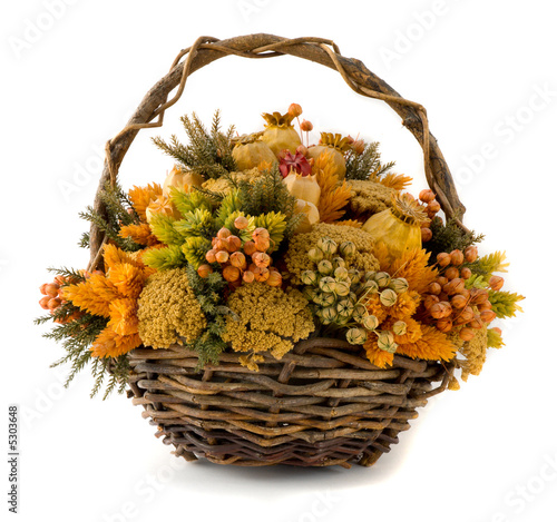 Arrangement of dried flowers in a basket
