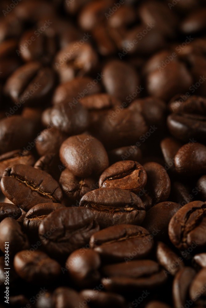 The fried grains of coffee close up