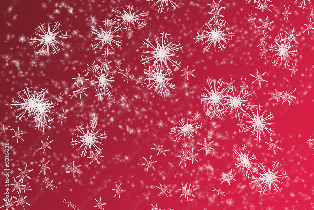 white snowflakes on red gradient background