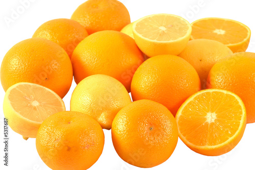 Mandarins,lemons and oranges on a  white background