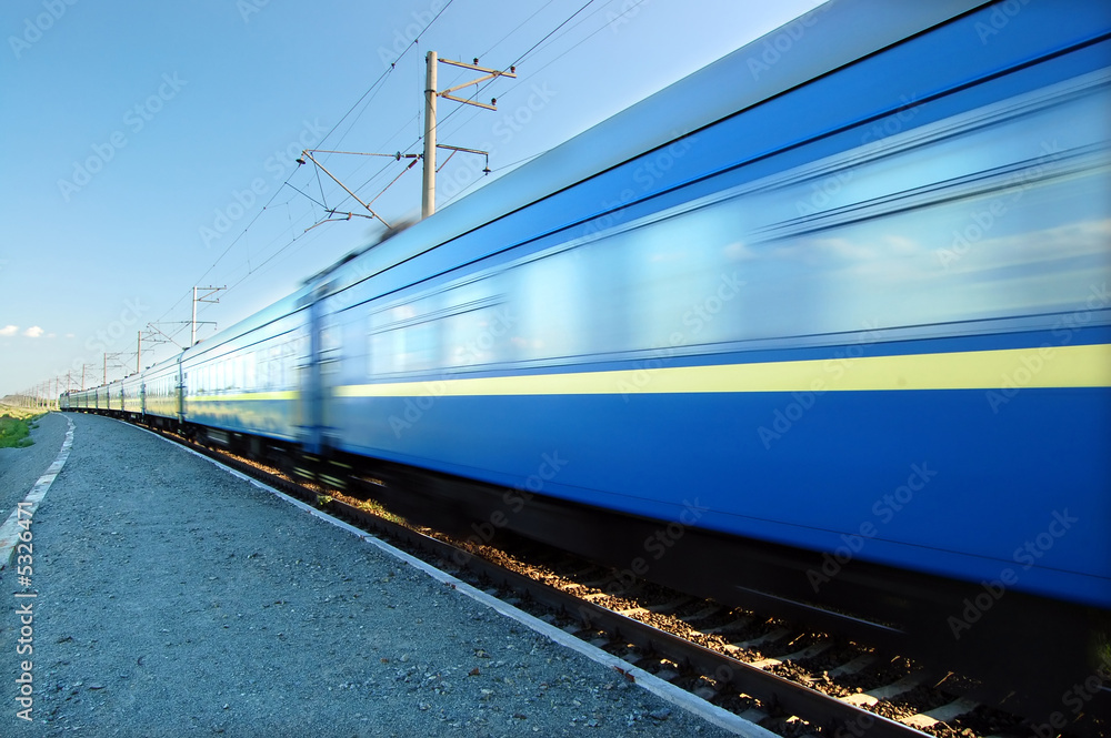Fast train passing by. Motion blur
