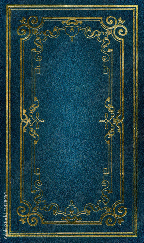 Old blue leather texture with gold decorative frame