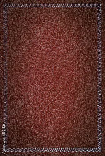 Old red leather texture with silver decorative frame