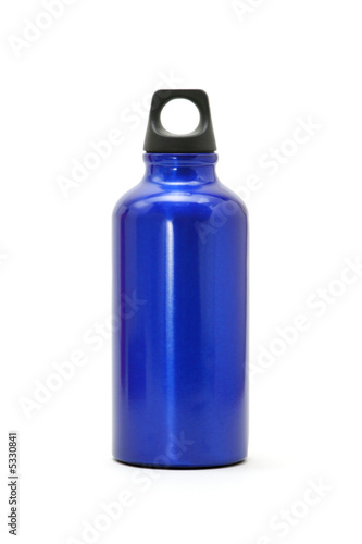 Blue metallic bottle on white