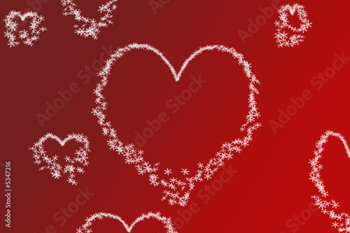 hearts from snowflakes on red gradient background