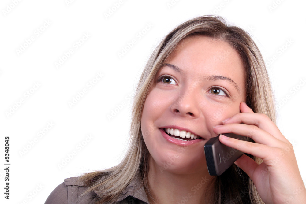 Young girl with cellular phone isolated on white background Young girl with cellular phone isolated on white background