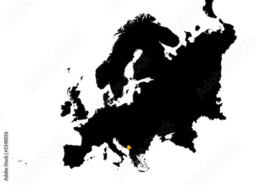 Europe with highlighted Montenegro map.