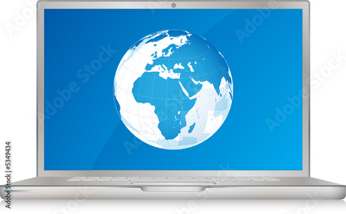 Ordinateur portable vectoriel avec planète terre