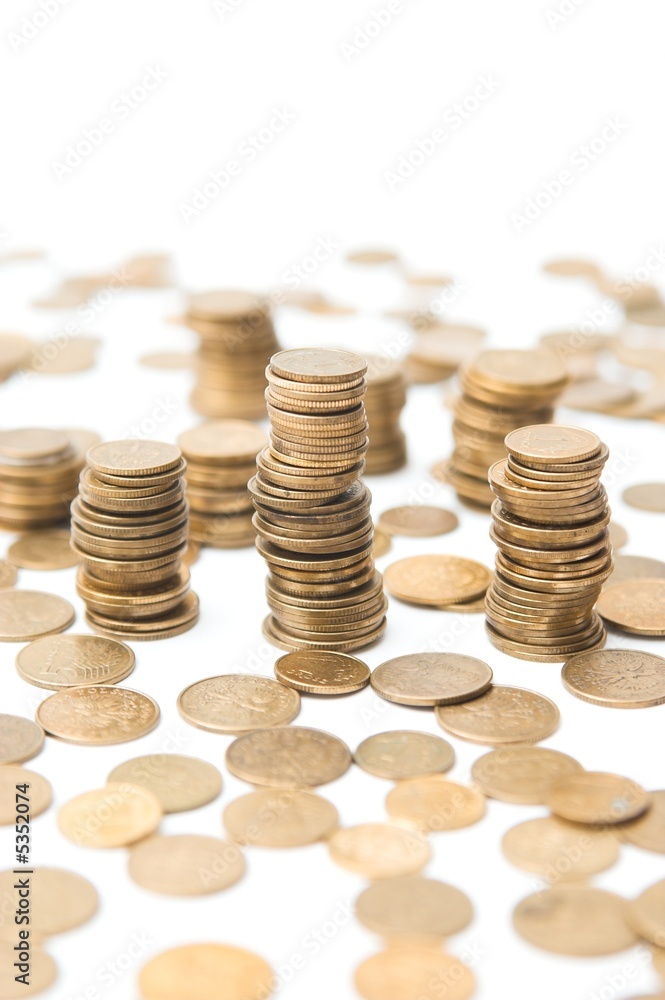 coins over white background