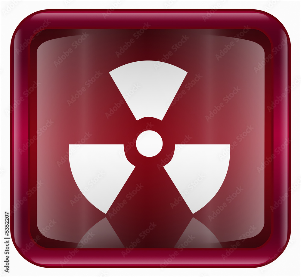 Radioactive icon, red, isolated on white background