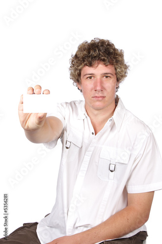 Obraz na plátně Yuppie holding white business card in hand