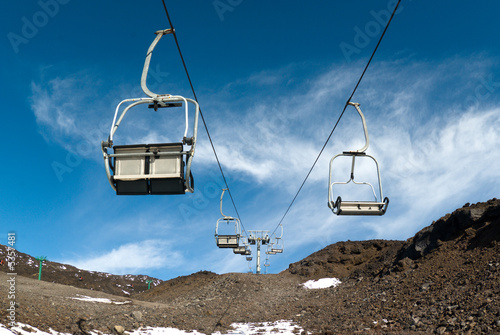 Chair skilift for skiers on the volcano Etna