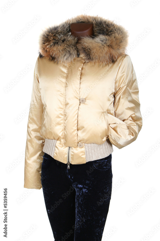 Female jacket with a hood on a white background