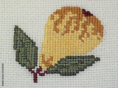 Detail of napkin embroidery (pear), close-up