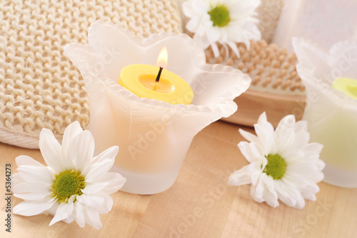 beauty treatment - towel candles and flower 