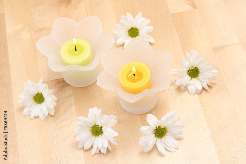 candles and daisy flowers - beauty treatment candles and daisy flowers - beauty treatment