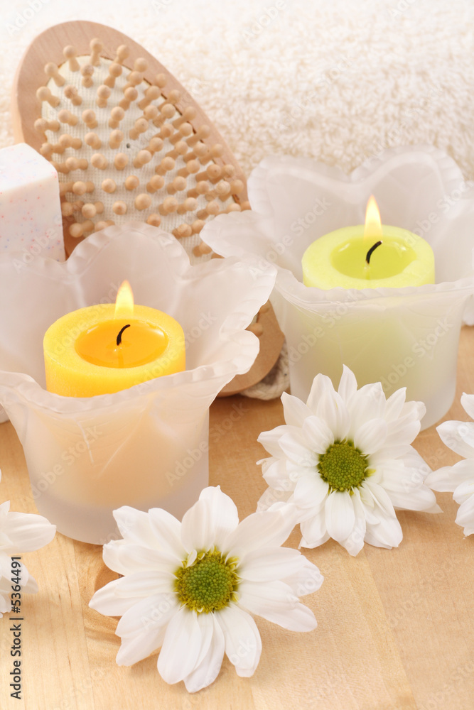 beauty treatment - towel candles and flower