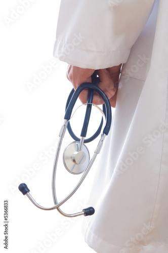medical doctor with cardio sttethoscope on white background