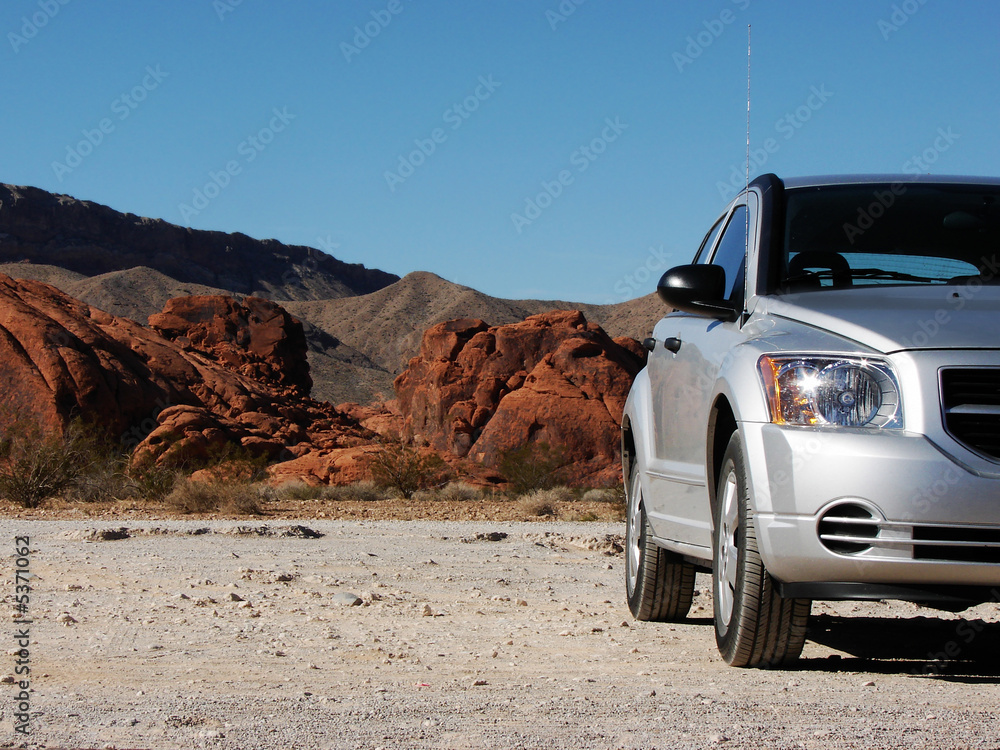 Silver car in the desert