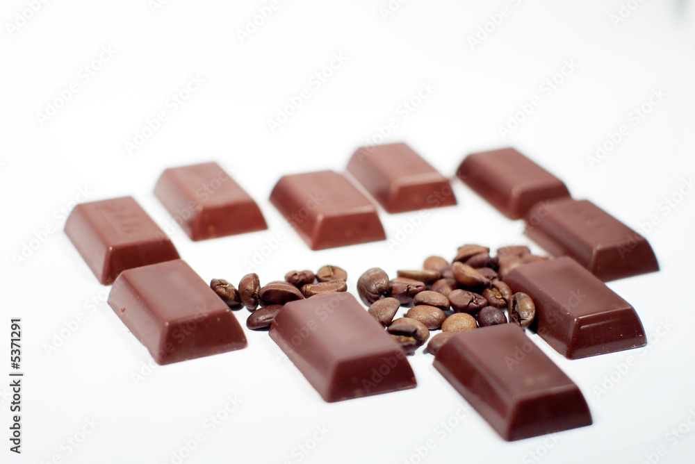 Chocolate-Coffee background: Close-up of a beans, heart
