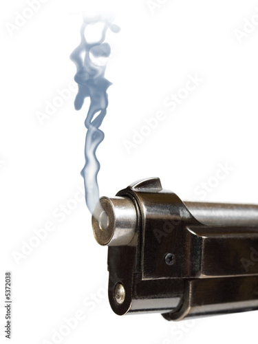 Smoking gun, close-up, isolated on white background