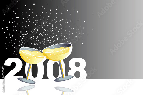 Black illustration of champagne in a new year celebration.