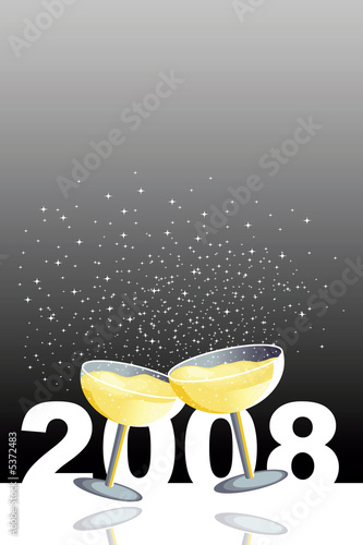 Black illustration of champagne in a new year celebration.