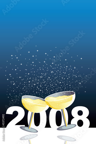 Blue illustration of champagne in a new year celebration.