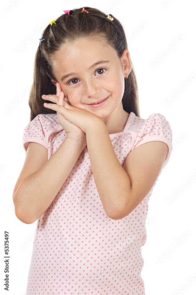 Sweet little girl with adorable expression over white background Sweet little girl with adorable expression over white background
