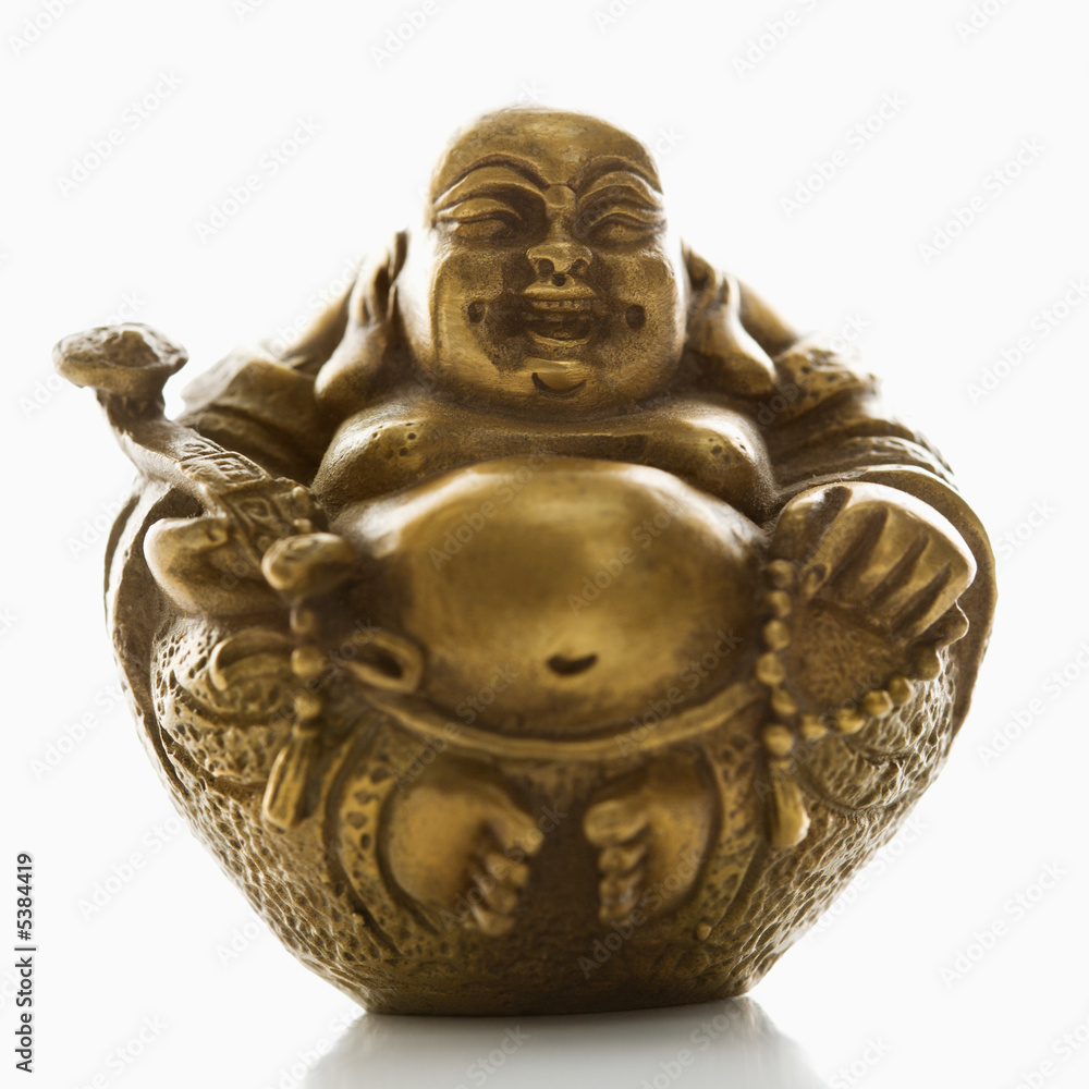 Happy laughing Buddha brass figurine on white background. Happy laughing Buddha brass figurine on white background.
