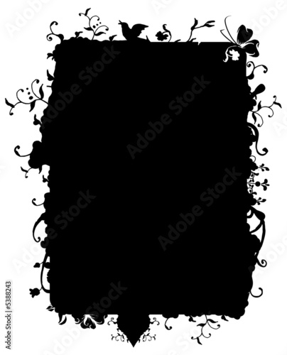 Vector frame with nature flowers, swirls and butterfly detail