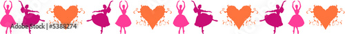 Pink ballet dancer and heart seamless vector border in pink