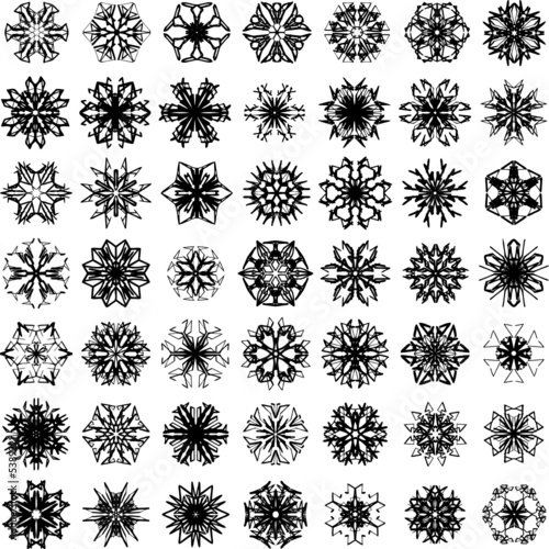 Many vector snowflakes on white