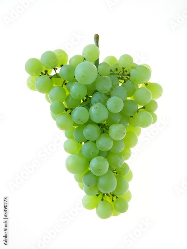 Close-up of bunch of green grapes on white background